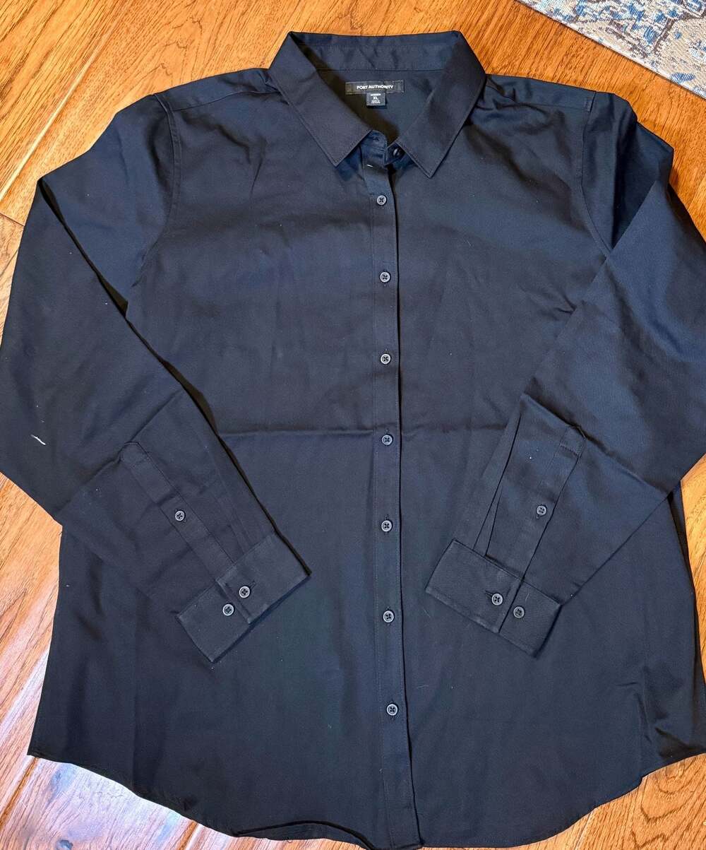 Port Authority Women's XL Long Sleeve Black Twill Button-Down Shirt